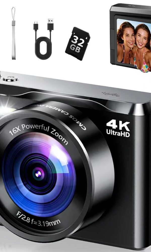 4K Digital Camera 56MP with Flip Screen – Autofocus Vlogging Camera for Travel & Beginners