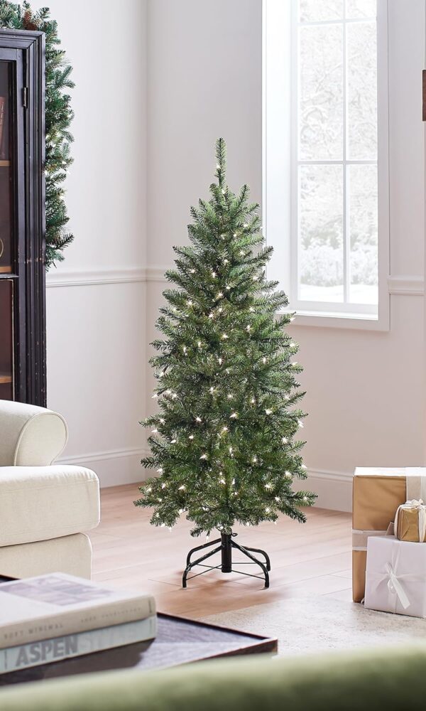 4.5 ft Pre-Lit Kingswood Fir Slim Christmas Tree – 150 Lights, Stand Included